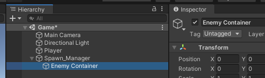 Enemy Container object Hierarchy
